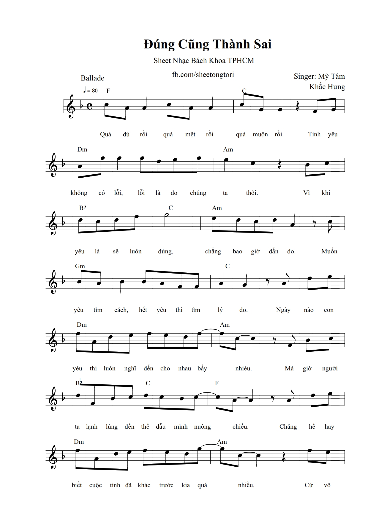 Sheet nhạc Đúng cũng thành sai - Trang 1