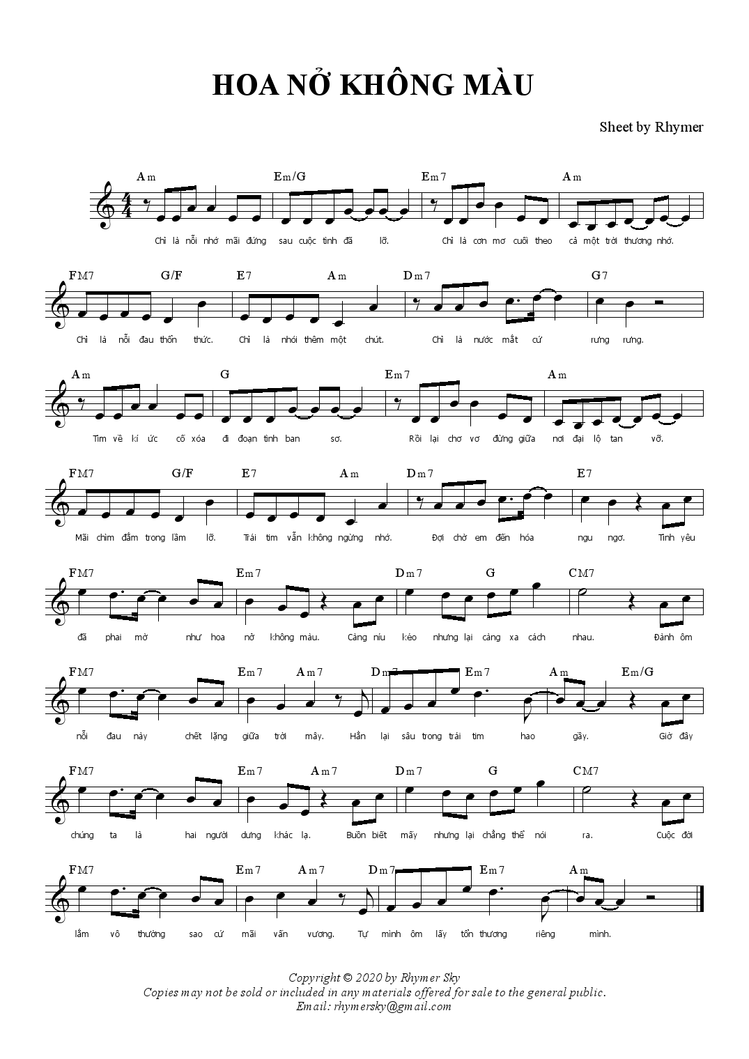 Sheet nhạc Hoa nở không màu - Trang 1