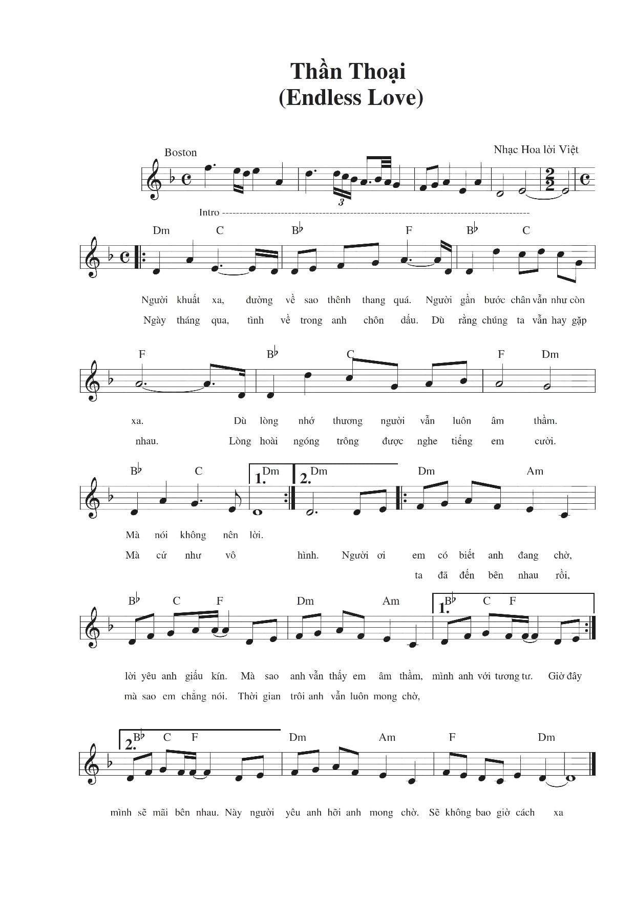 Sheet nhạc Thần thoại (Endless love - Huyền thoại đẹp - Měi lì de shén huà - 美丽的神话) - Trang 1