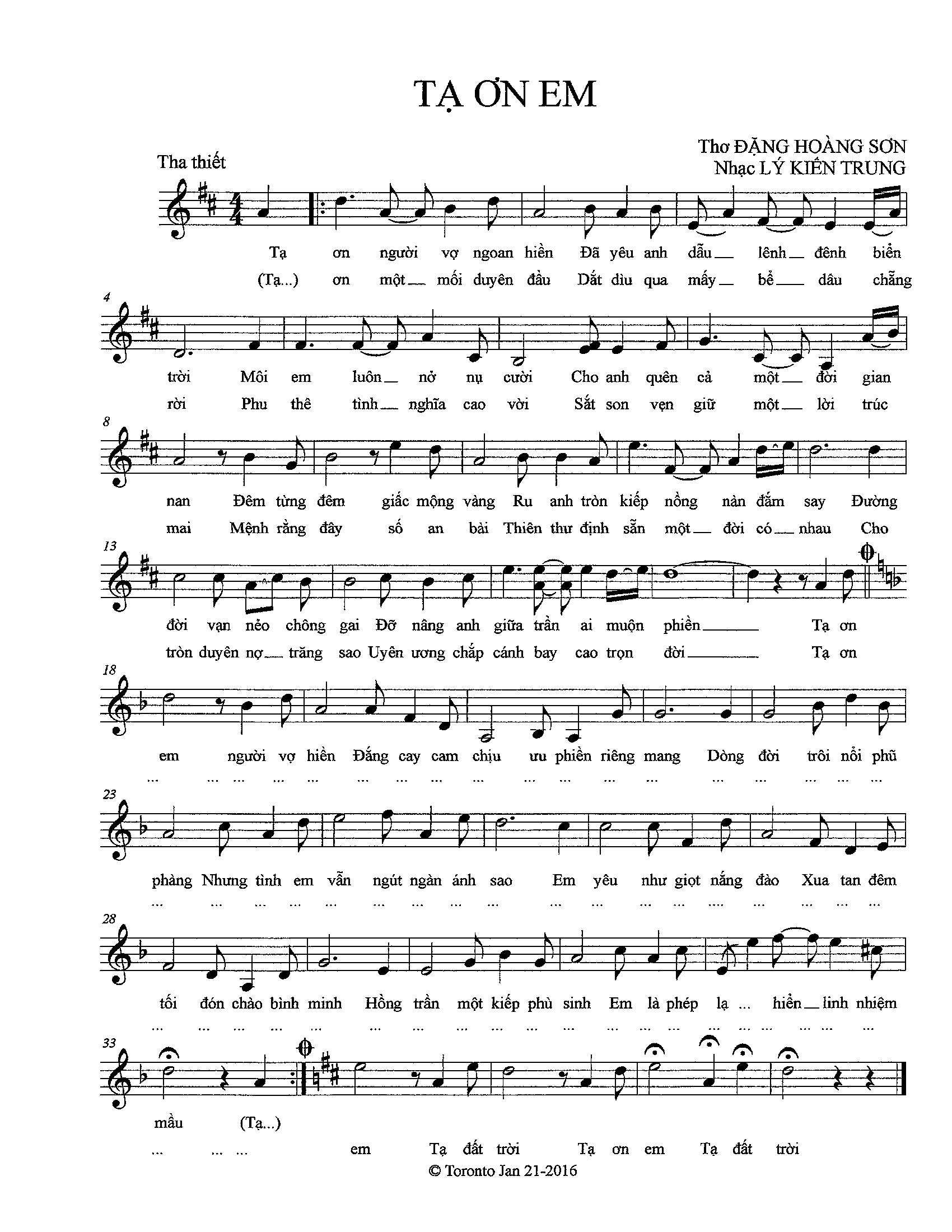 Sheet nhạc Tạ ơn em - Trang 1