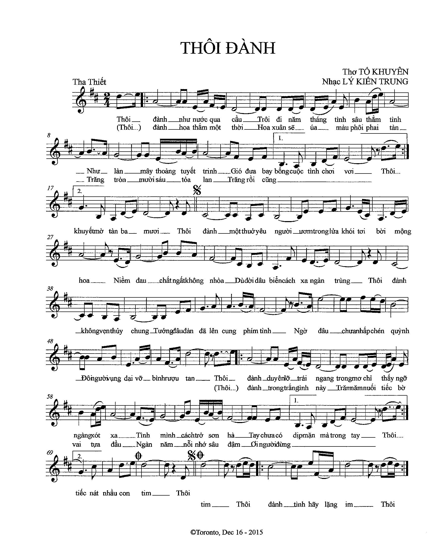 Sheet nhạc Thôi đành - Trang 1