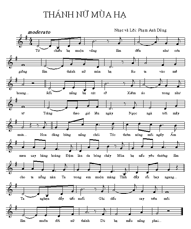 Sheet nhạc Thánh nữ mùa hạ - Trang 1
