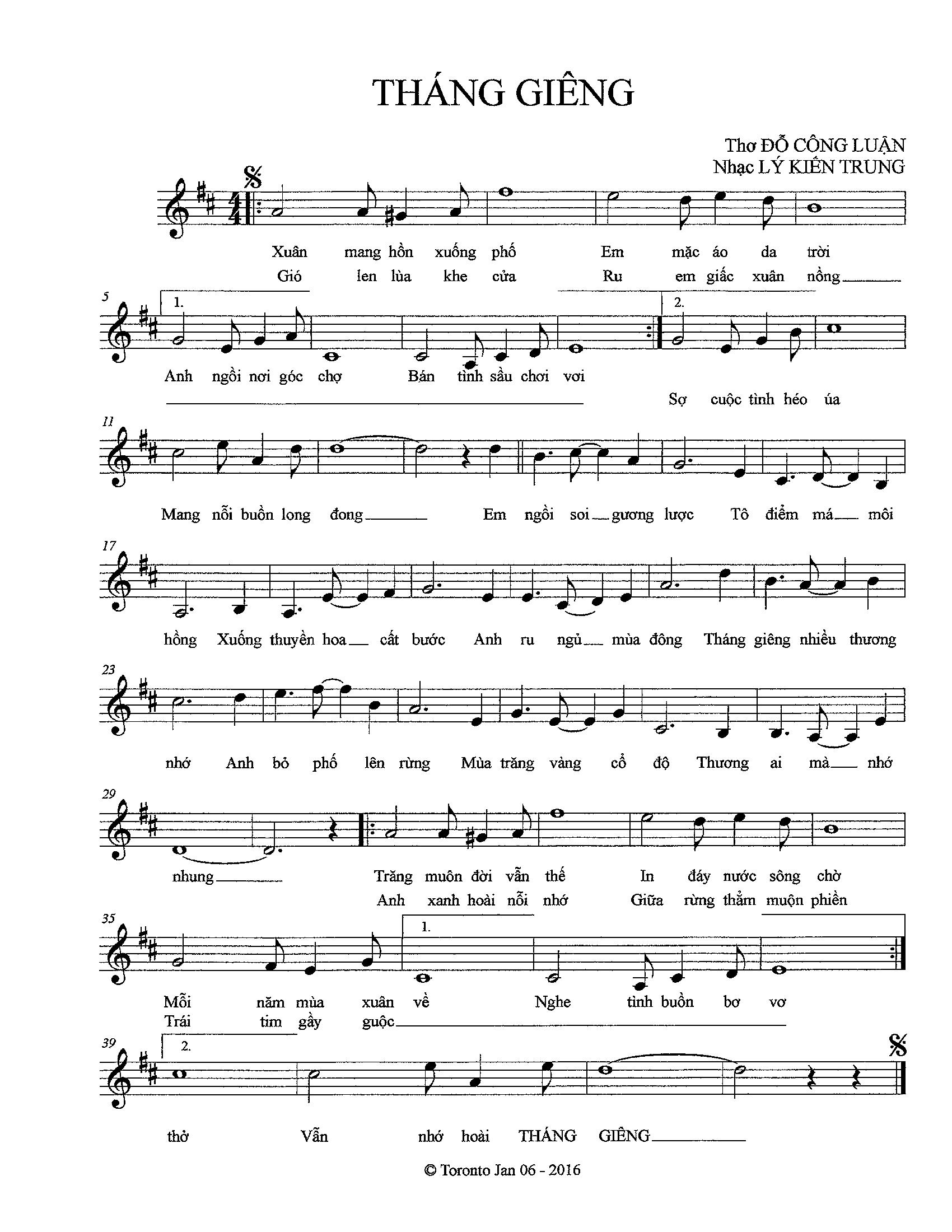 Sheet nhạc Tháng giêng - Trang 1