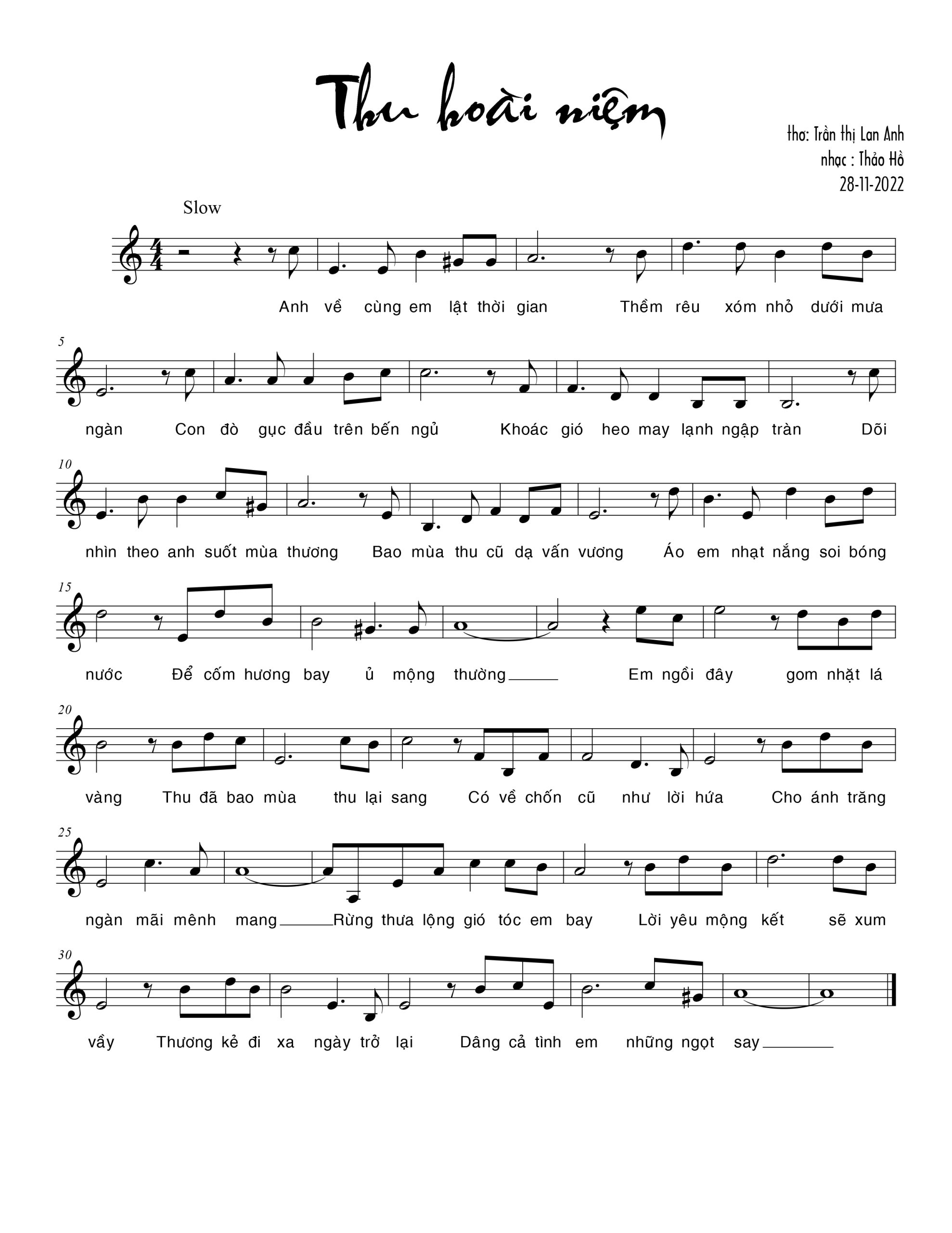Sheet nhạc Thu hoài niệm - Trang 1
