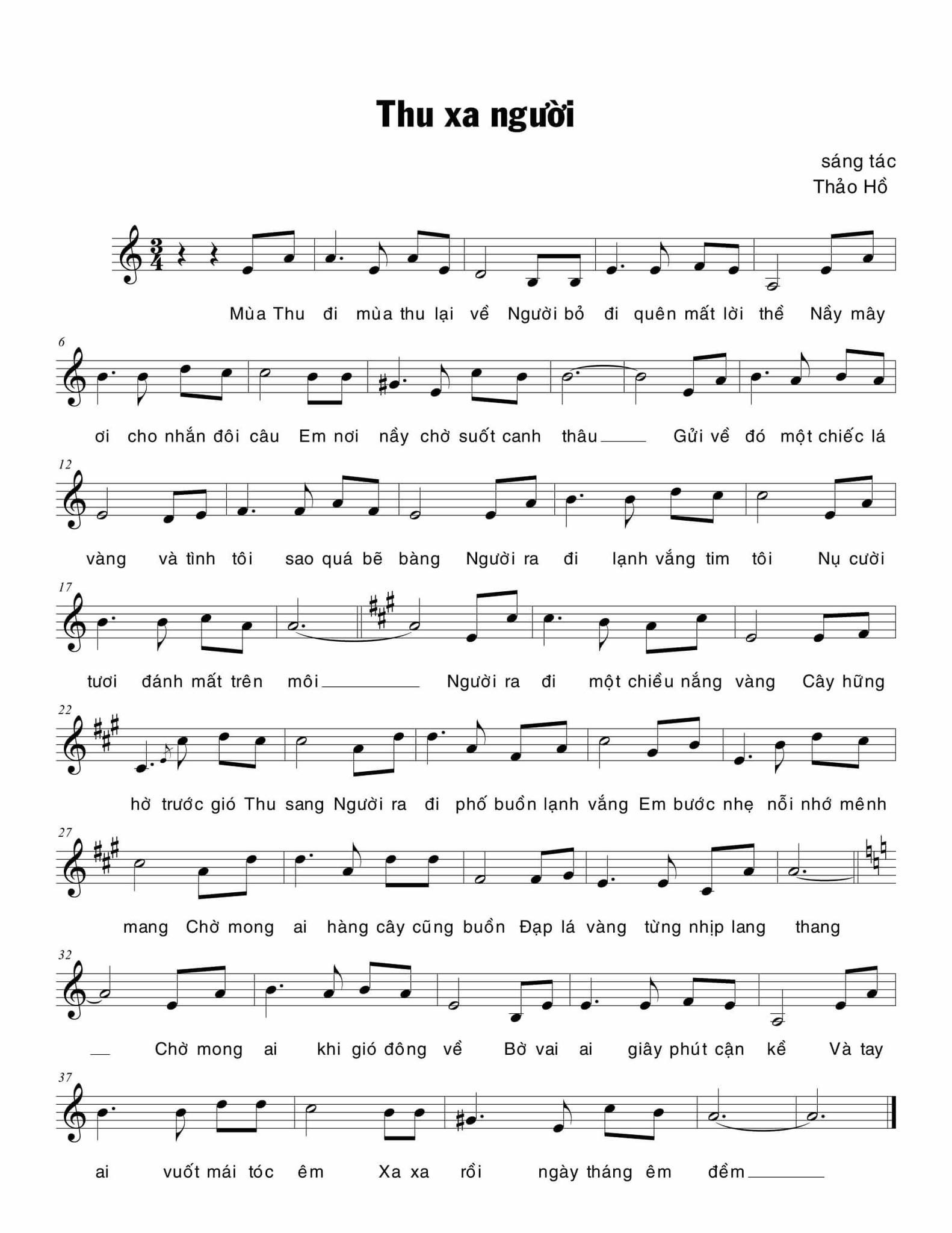 Sheet nhạc Thu xa người - Trang 1