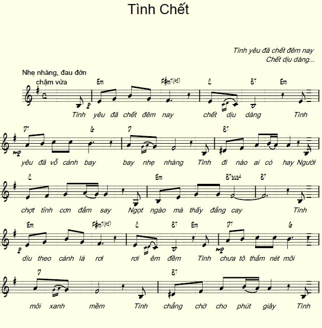 Sheet nhạc Tình chết - Trang 1