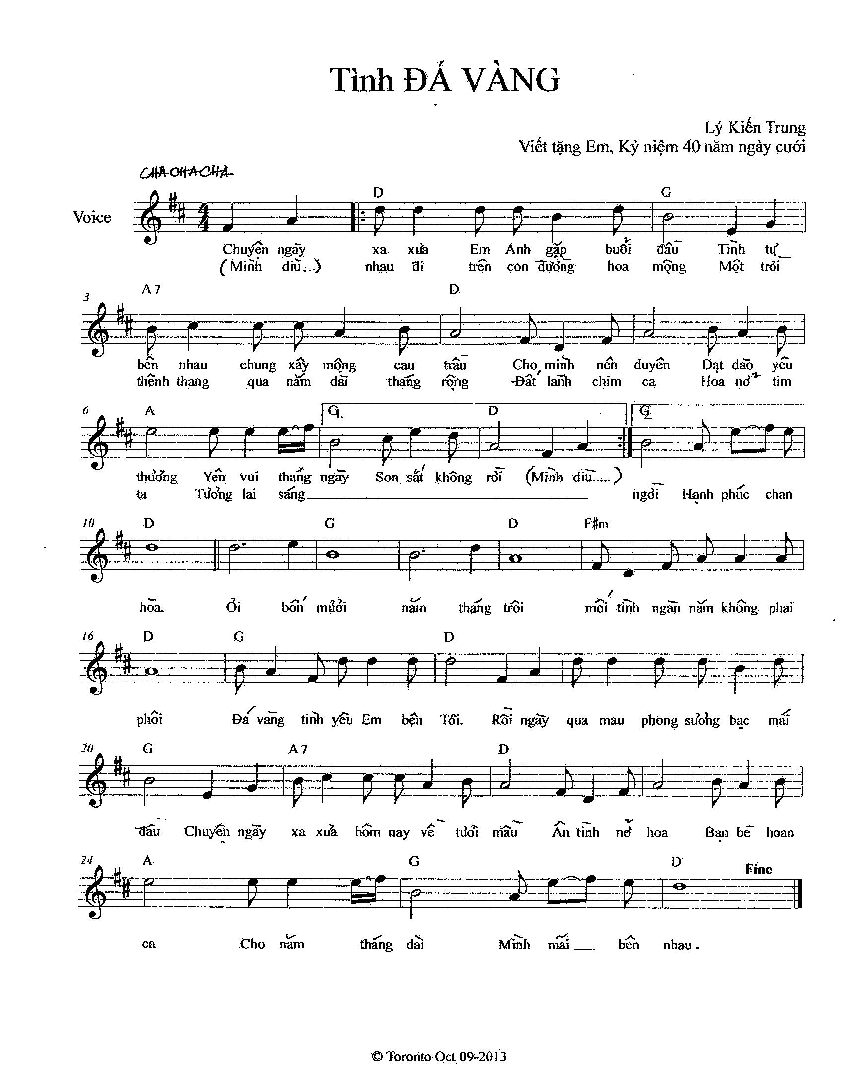 Sheet nhạc Tình đá vàng - Trang 1