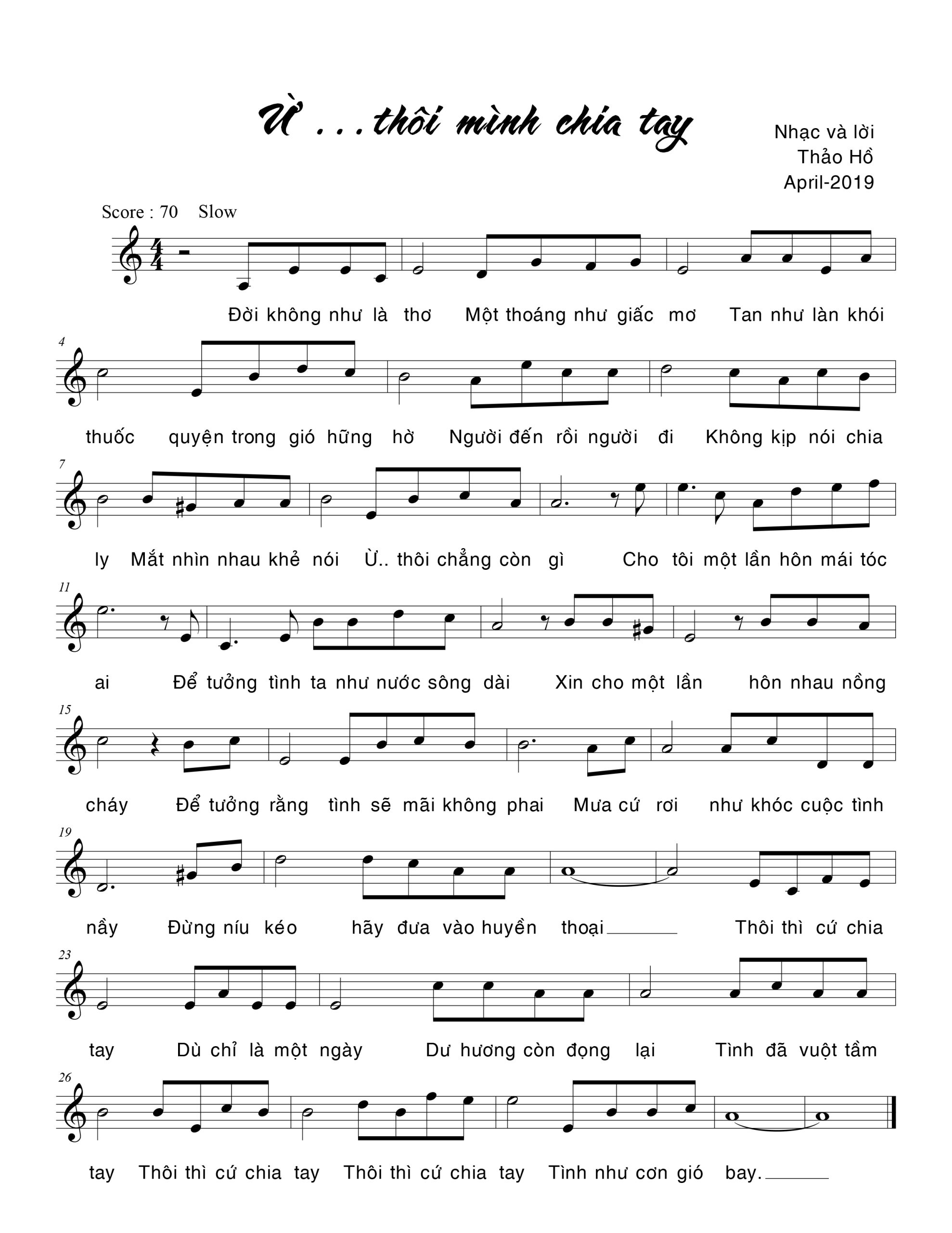Sheet nhạc Ừ thôi mình chia tay - Trang 1