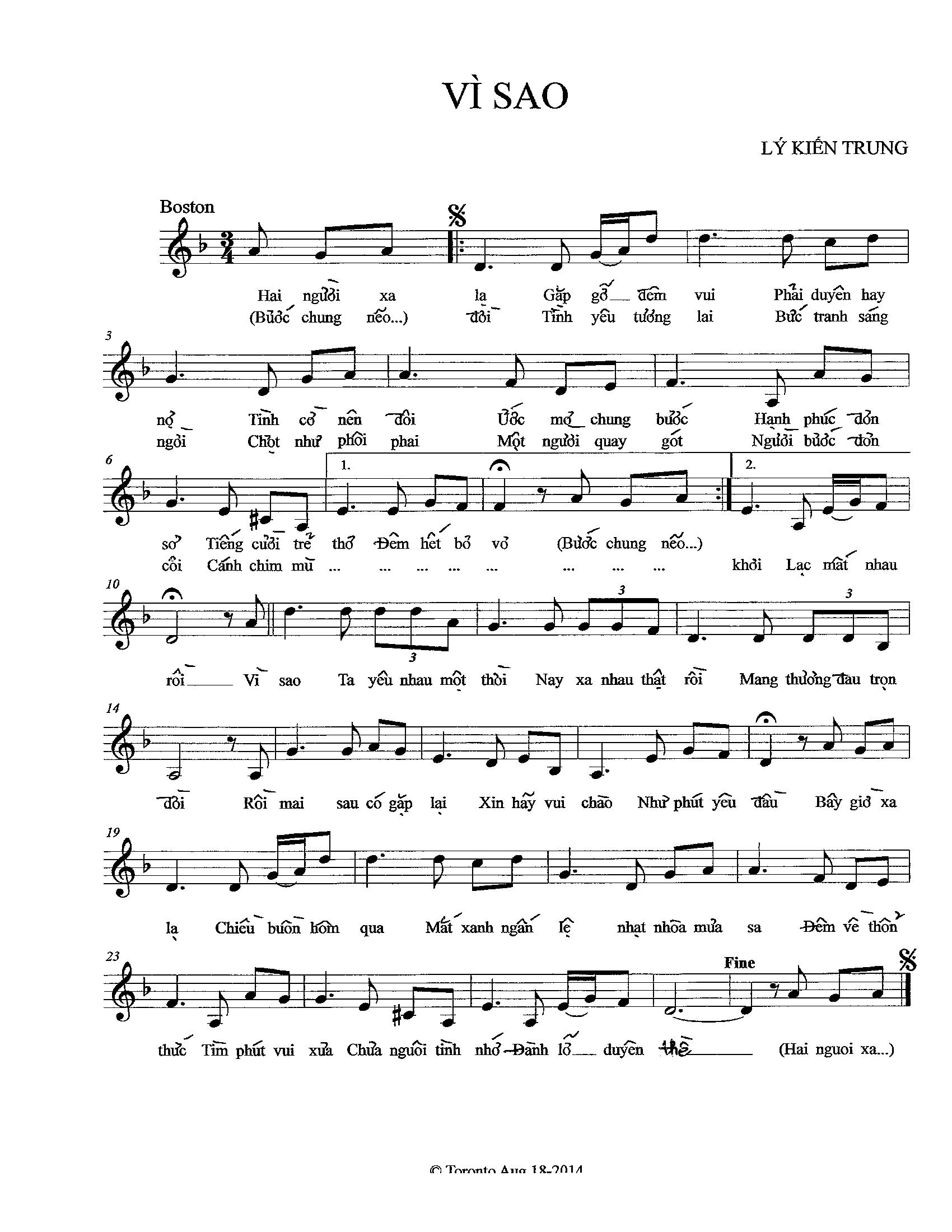 Sheet nhạc Vì sao - Trang 1