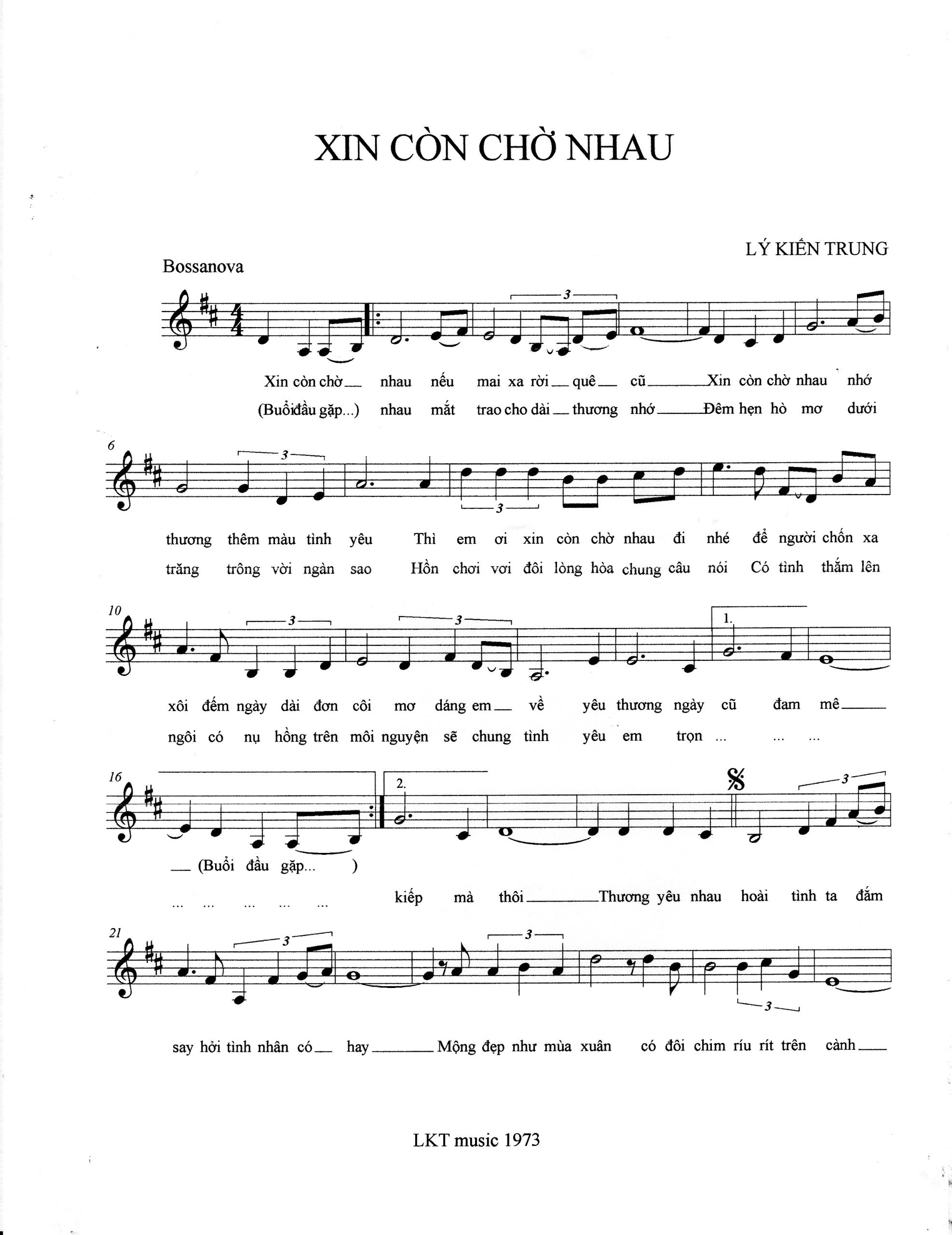 Sheet nhạc Xin còn chờ nhau - Trang 1