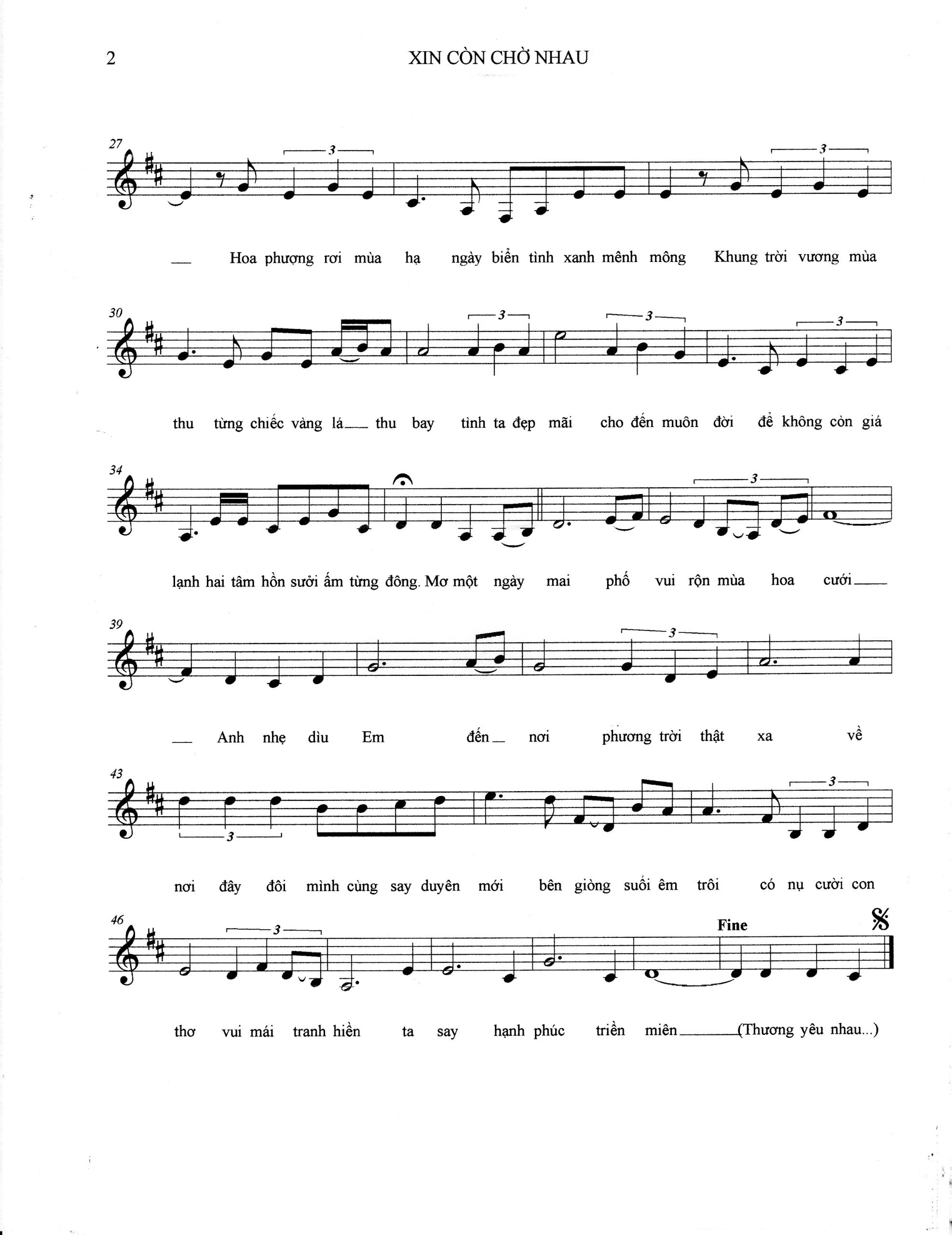 Sheet nhạc Xin còn chờ nhau - Trang 2