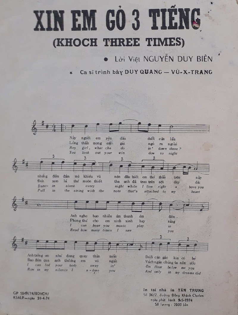 Sheet nhạc Xin em hãy gõ 3 tiếng (Knock three times) - Trang 2