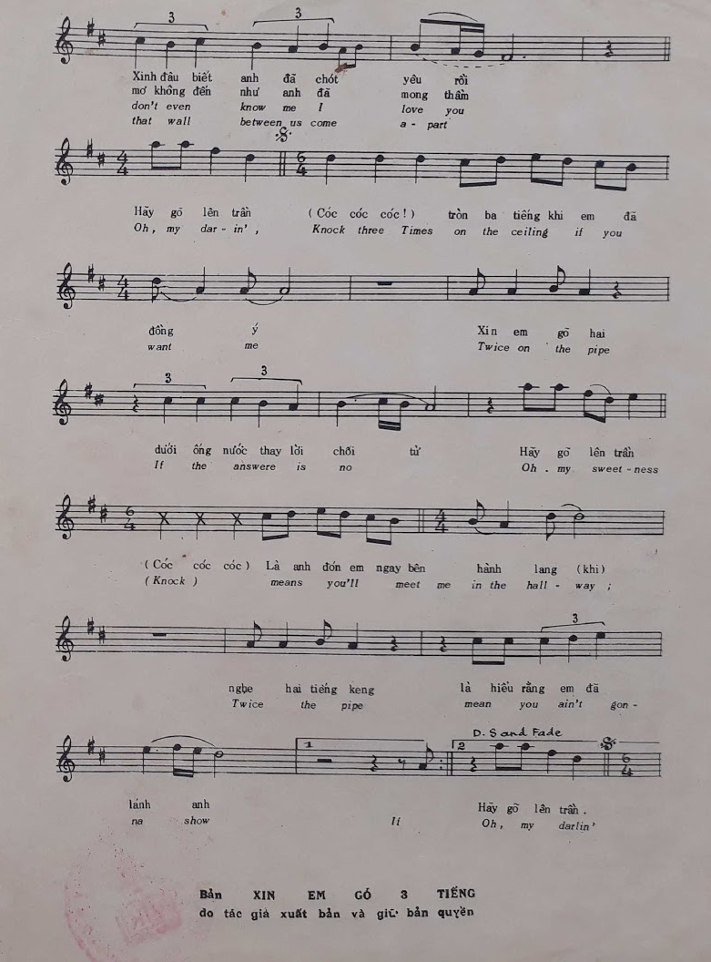 Sheet nhạc Xin em hãy gõ 3 tiếng (Knock three times) - Trang 3