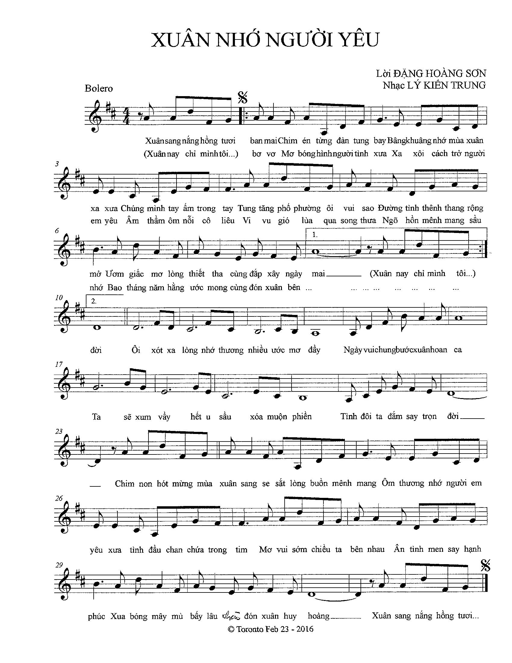 Sheet nhạc Xuân nhớ người yêu - Trang 1