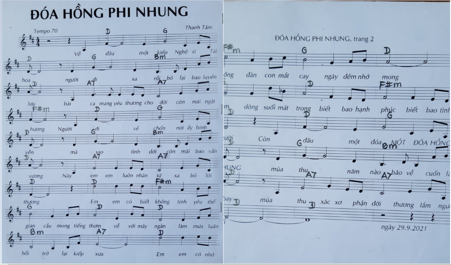 Sheet nhạc Đóa hồng Phi Nhung - Trang 1
