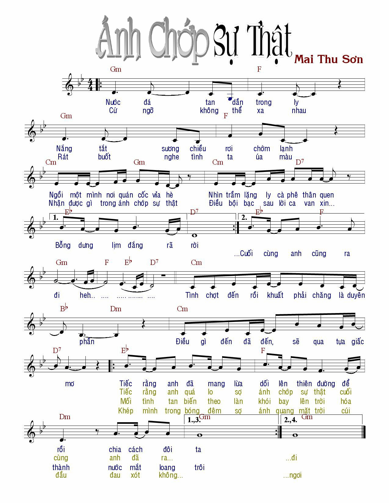 Sheet nhạc Ánh chớp sự thật - Trang 1