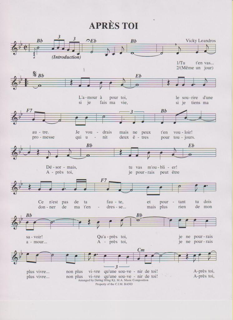 Sheet nhạc Vắng bóng người yêu (Après toi) - Trang 1