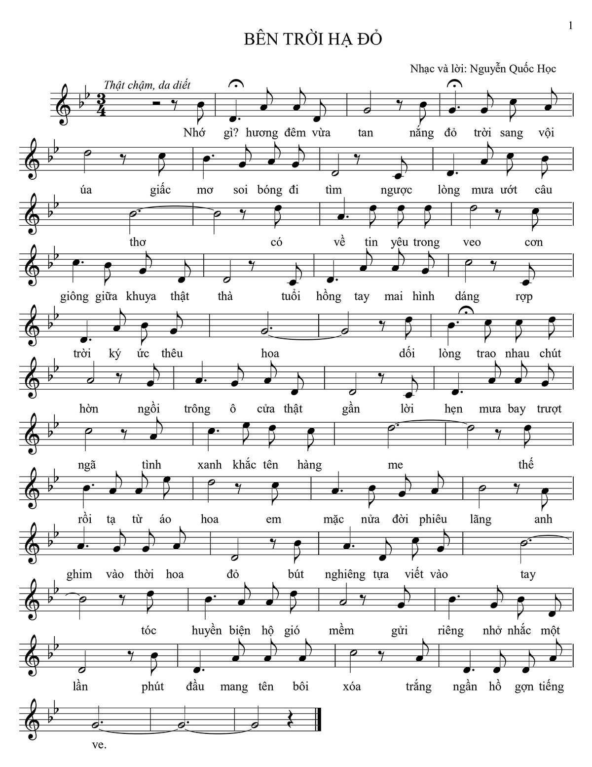 Sheet nhạc Bên trời hạ đỏ - Trang 1