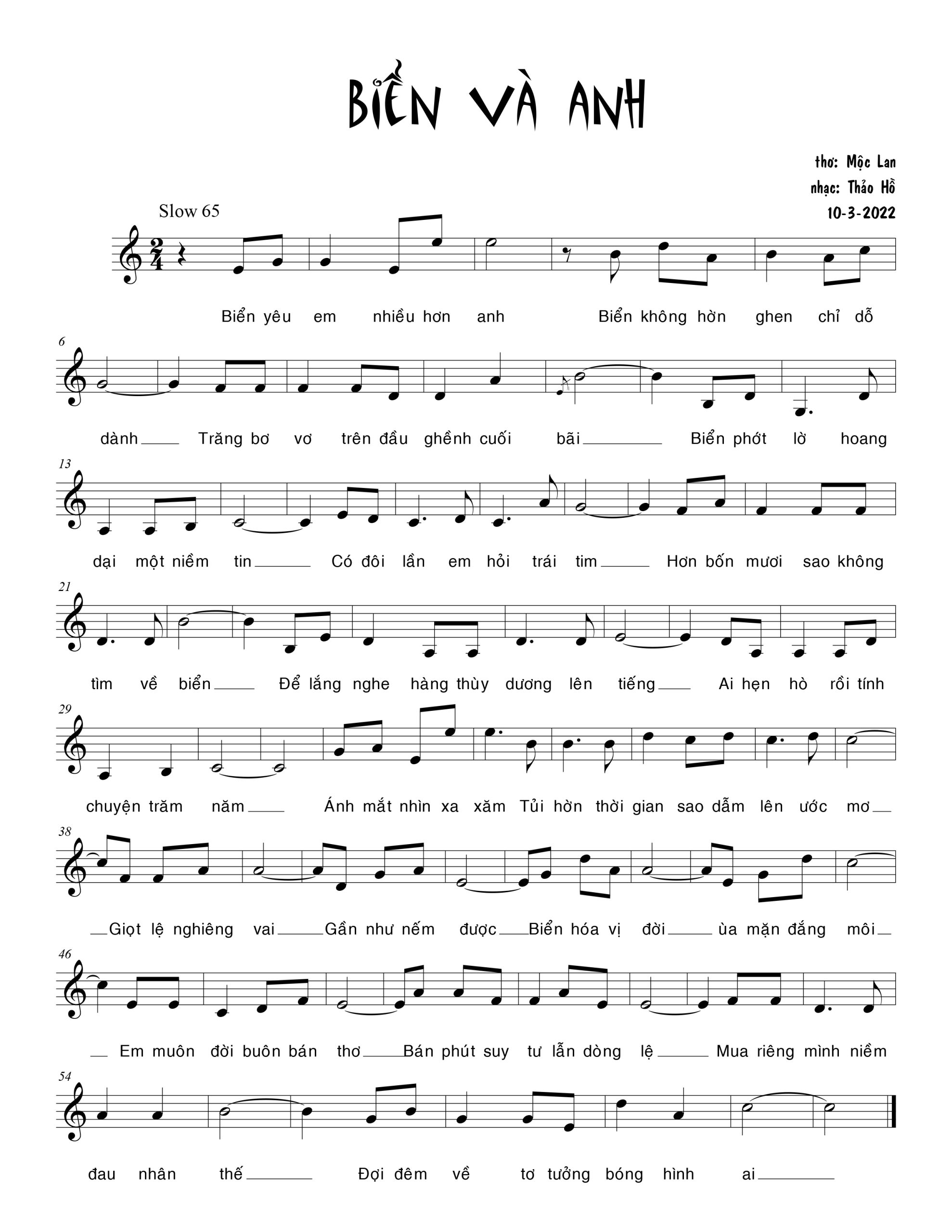 Sheet nhạc Biển và anh - Trang 2