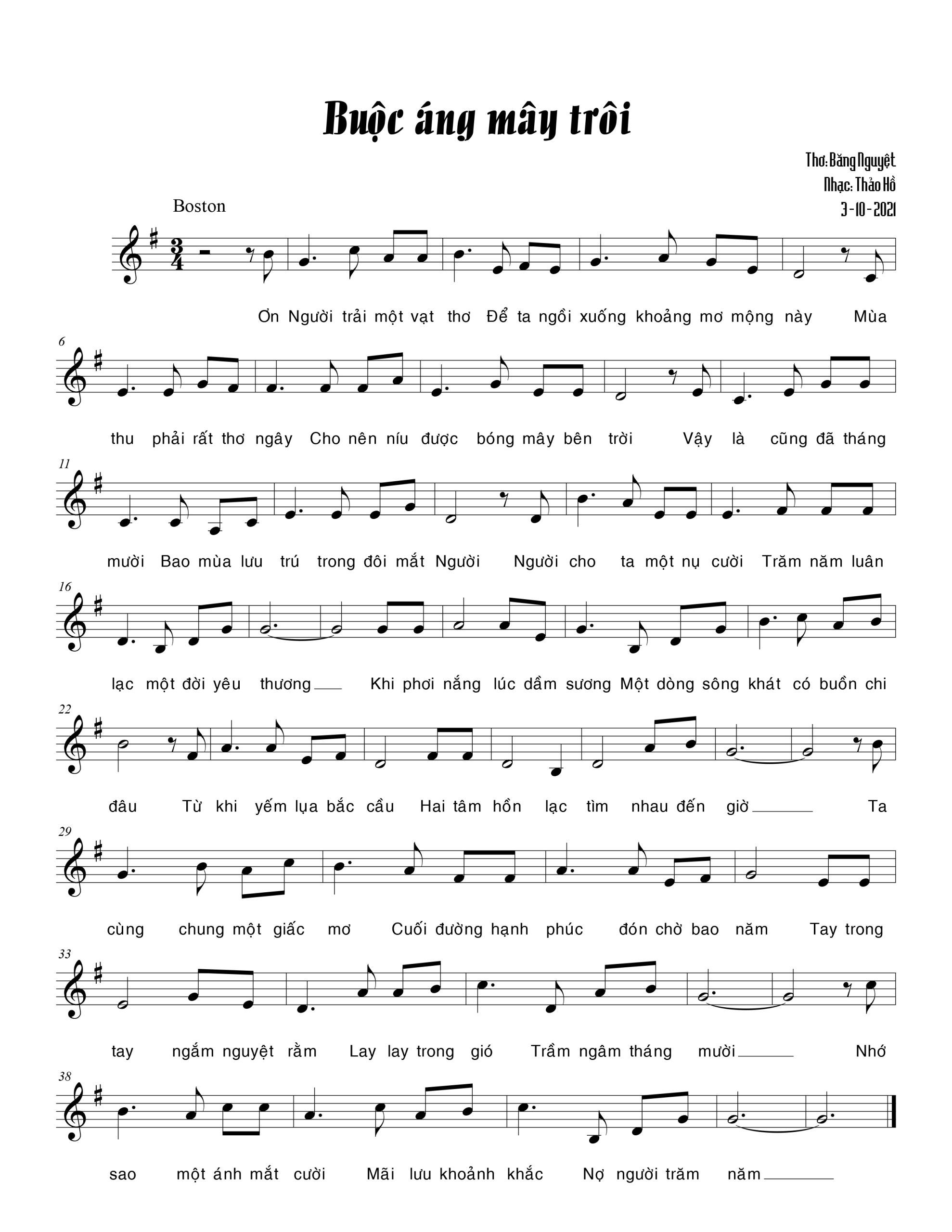 Sheet nhạc Buộc áng mây trôi - Trang 1