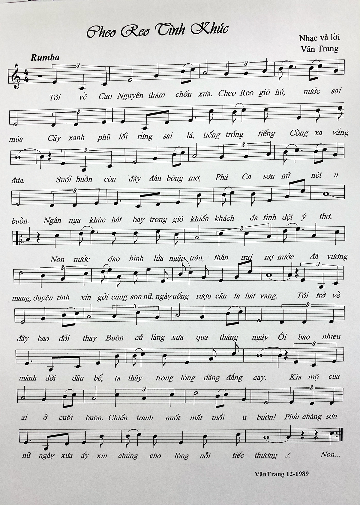 Sheet nhạc Cheo Reo tình khúc - Trang 1