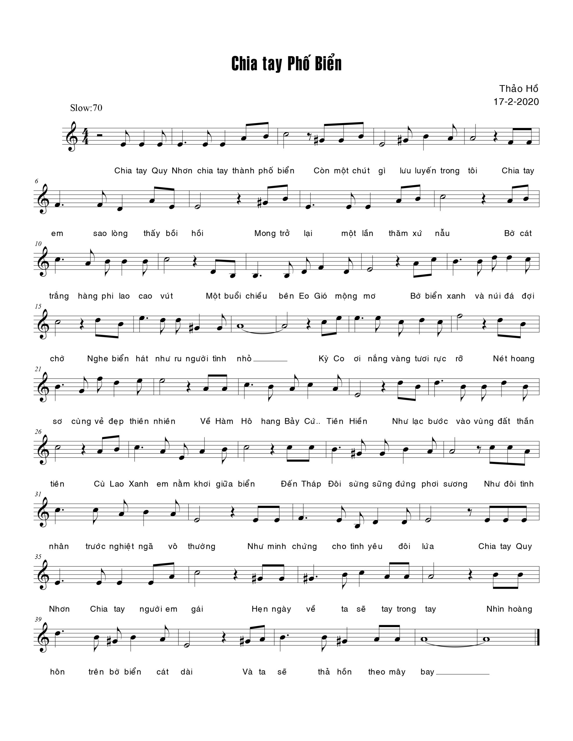 Sheet nhạc Chia tay phố biển - Trang 1