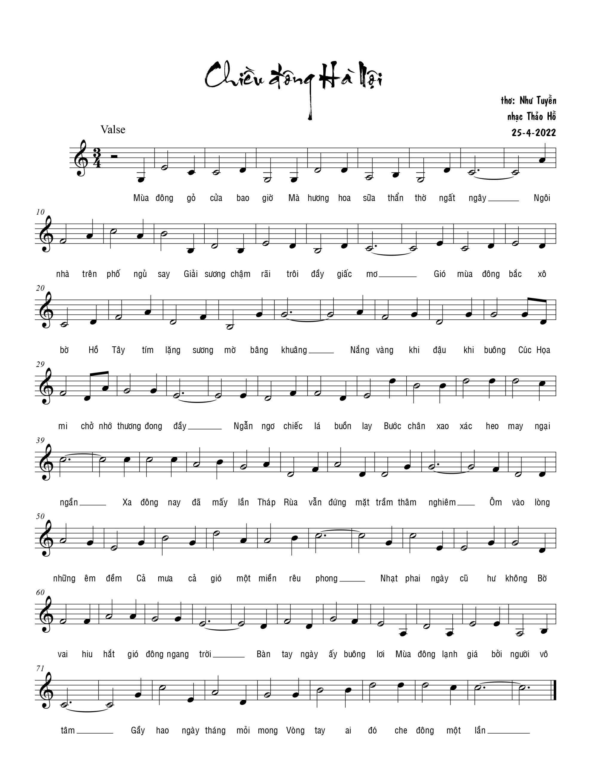 Sheet nhạc Chiều đông Hà Nội - Trang 2