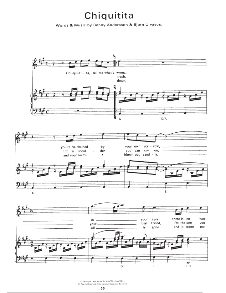 Sheet nhạc Chiquitita - Trang 1