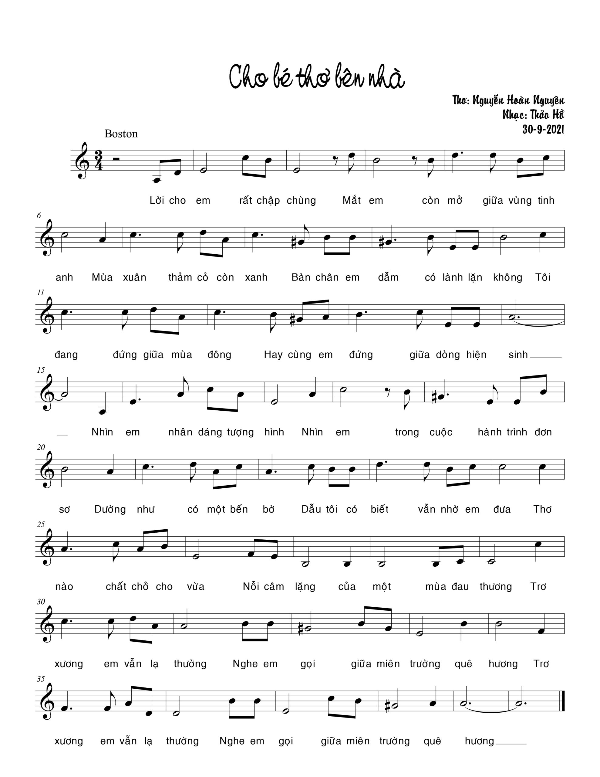 Sheet nhạc Cho bé thơ bên nhà - Trang 1