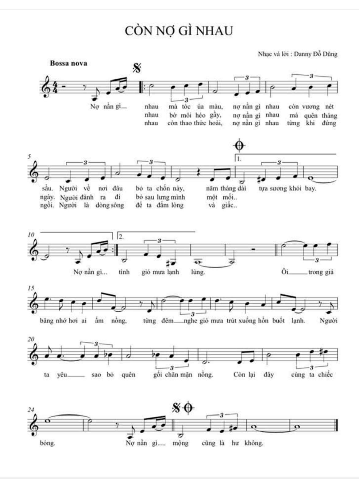Còn nợ gì nhau Sheet Nhạc