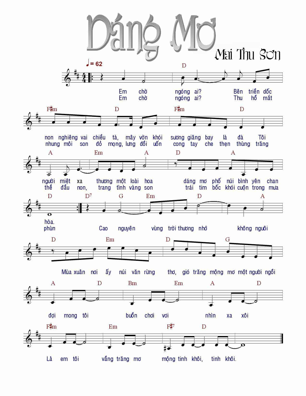 Sheet nhạc Dáng mơ - Trang 1
