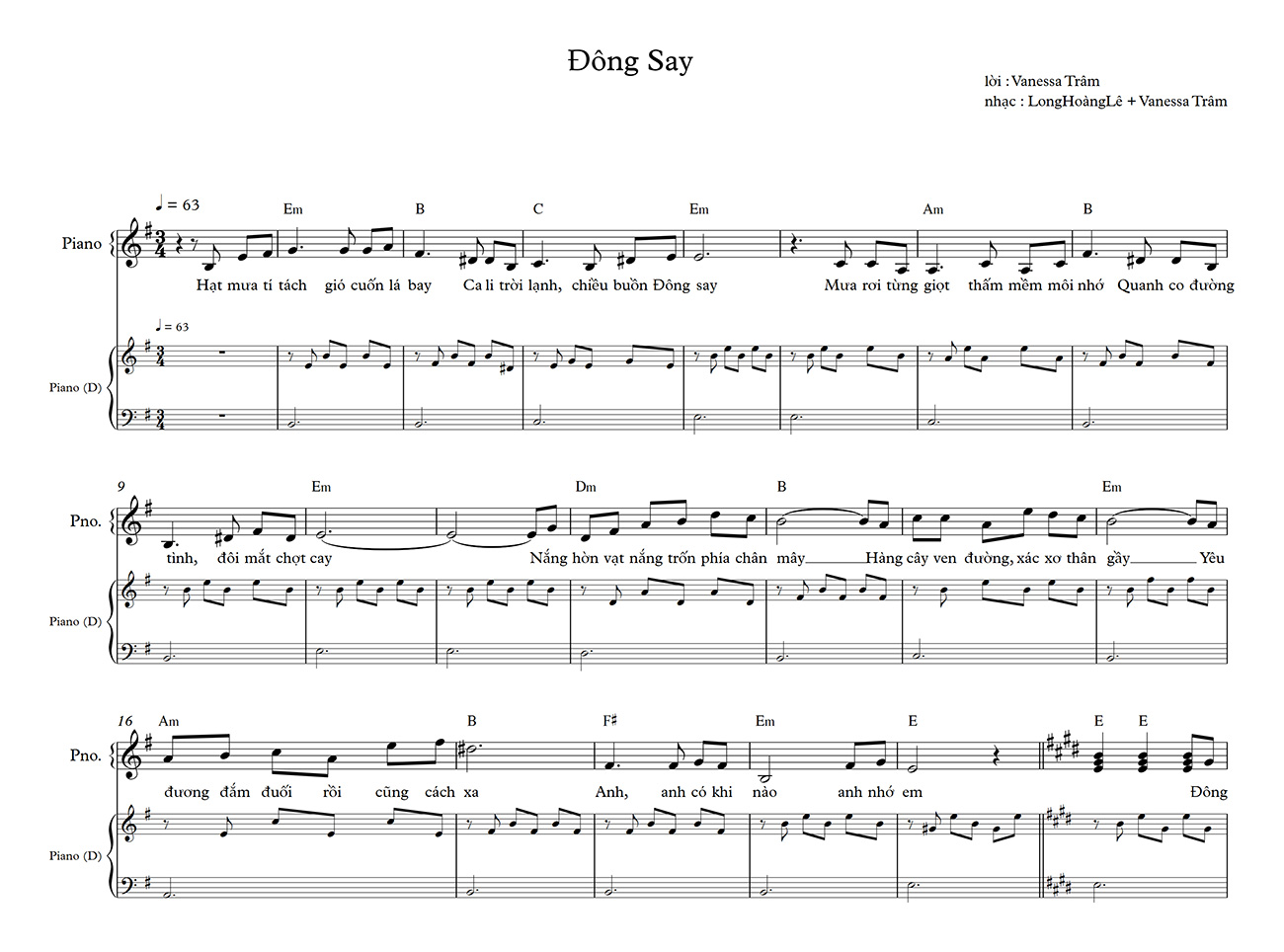Sheet nhạc Đông say - Trang 1