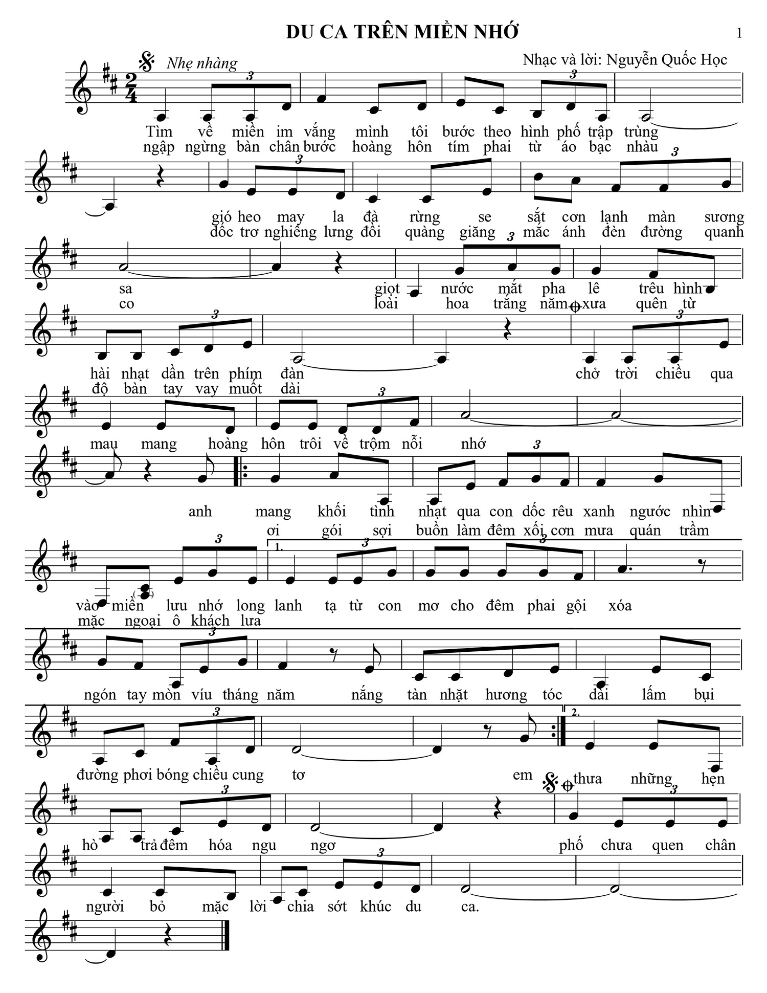 Sheet nhạc Du ca trên miền nhớ - Trang 1