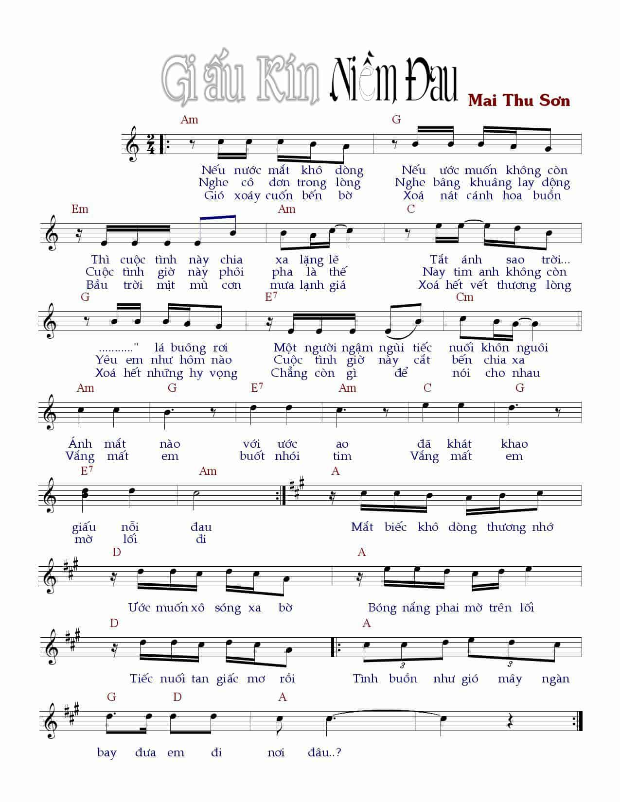 Sheet nhạc Giấu kín niềm đau - Trang 1