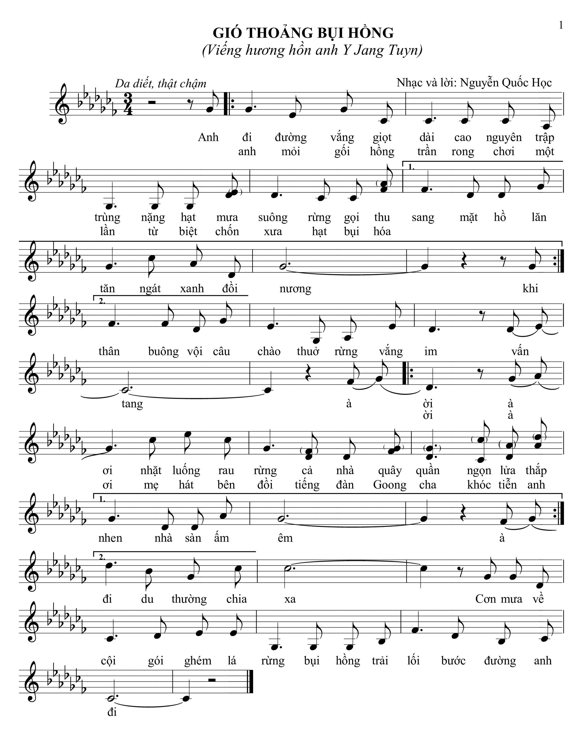 Sheet nhạc Gió thoảng bụi hồng - Trang 1