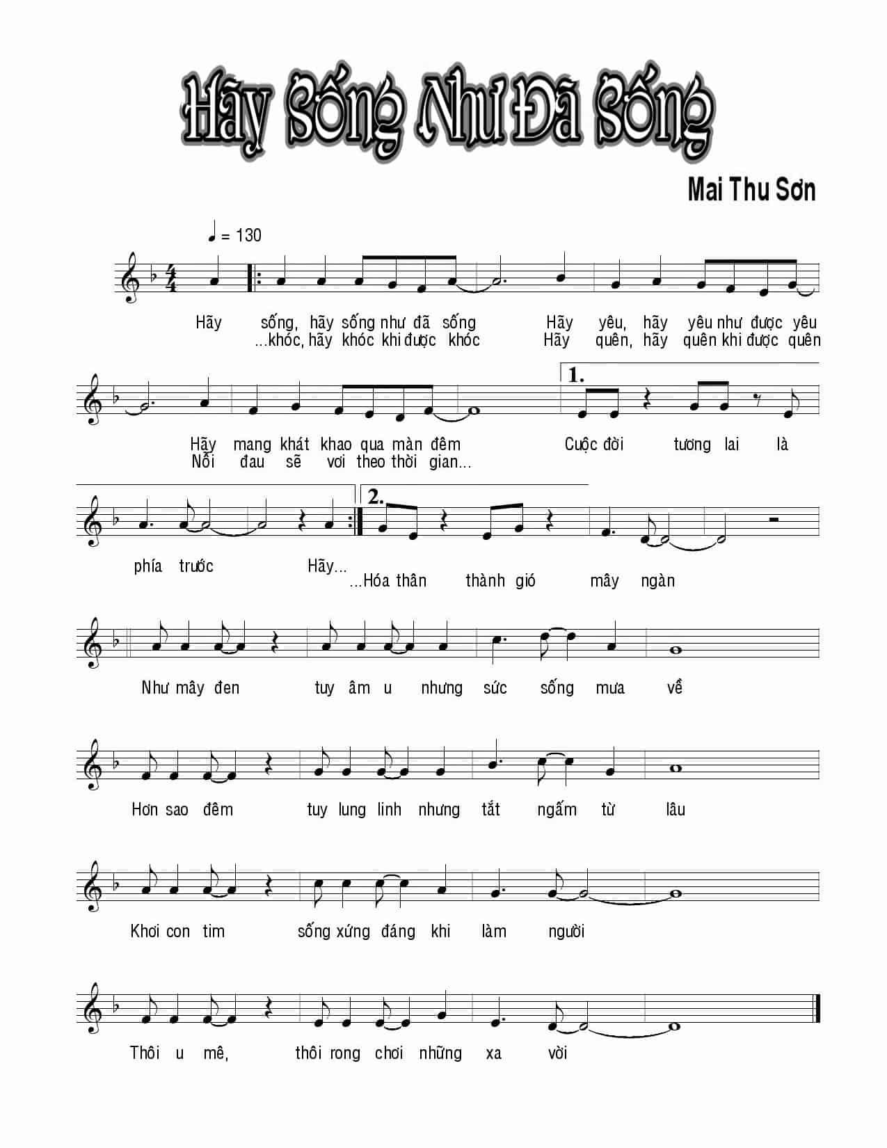 Sheet nhạc Hãy sống như đã sống - Trang 1