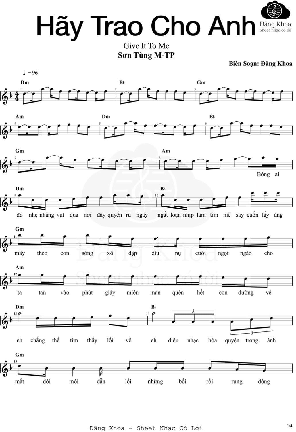 Sheet nhạc Hãy trao cho anh - Trang 1
