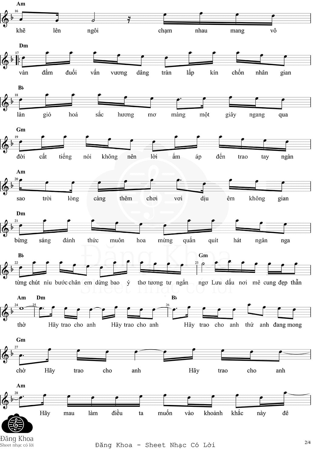 Sheet nhạc Hãy trao cho anh - Trang 2