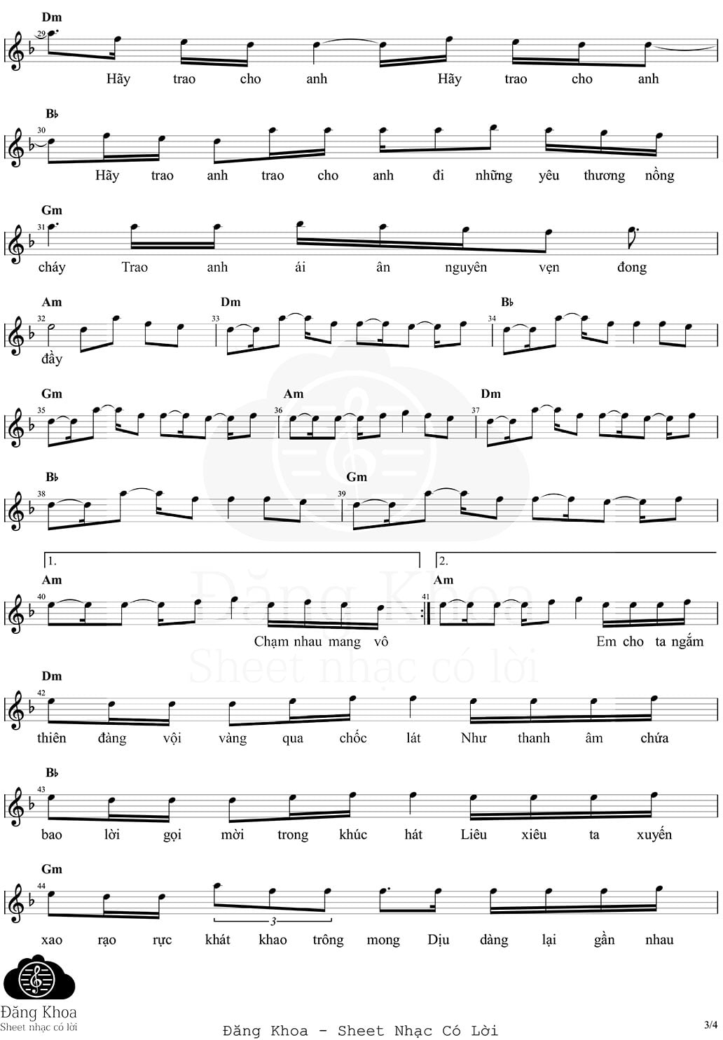 Sheet nhạc Hãy trao cho anh - Trang 3