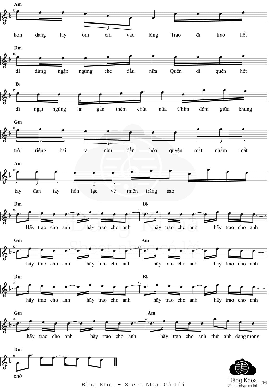 Sheet nhạc Hãy trao cho anh - Trang 4