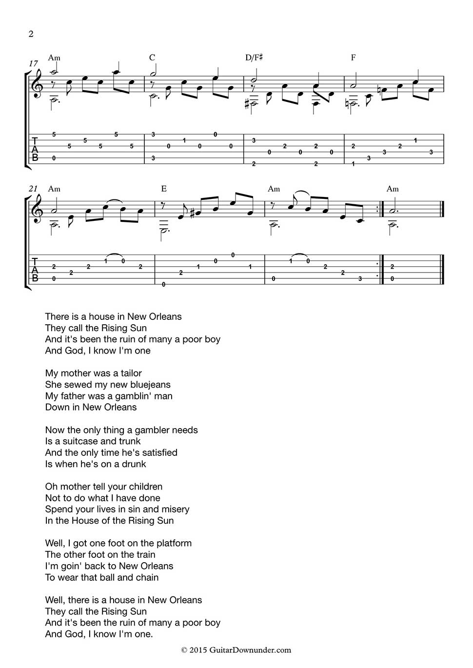 Sheet nhạc The house of the rising sun - Trang 2