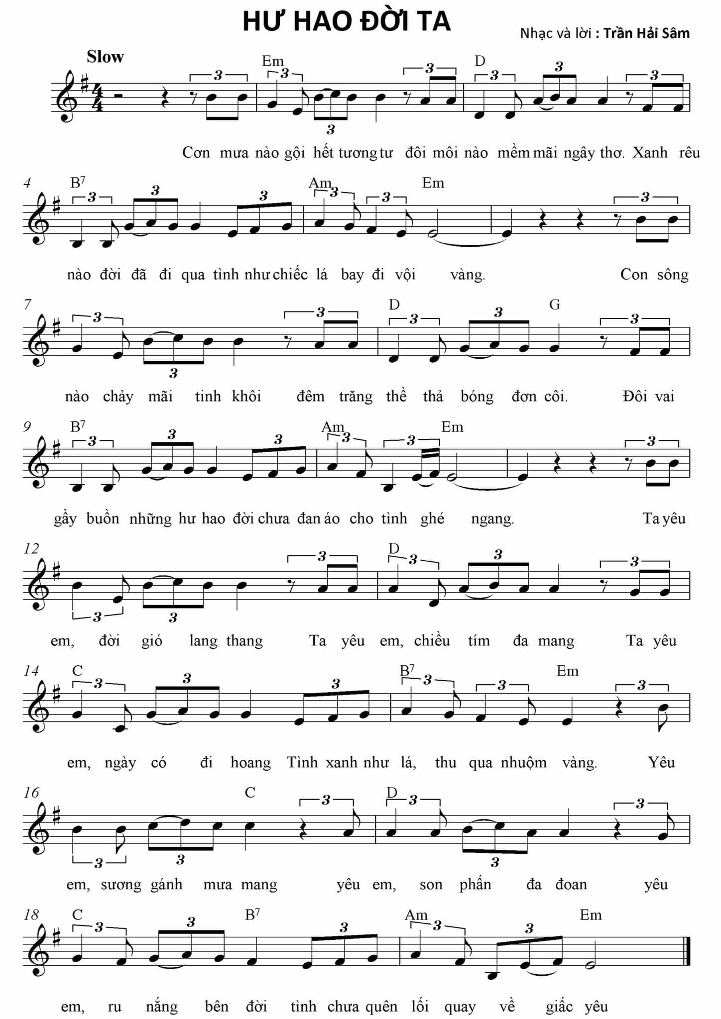 Sheet nhạc Hư hao đời ta - Trang 1