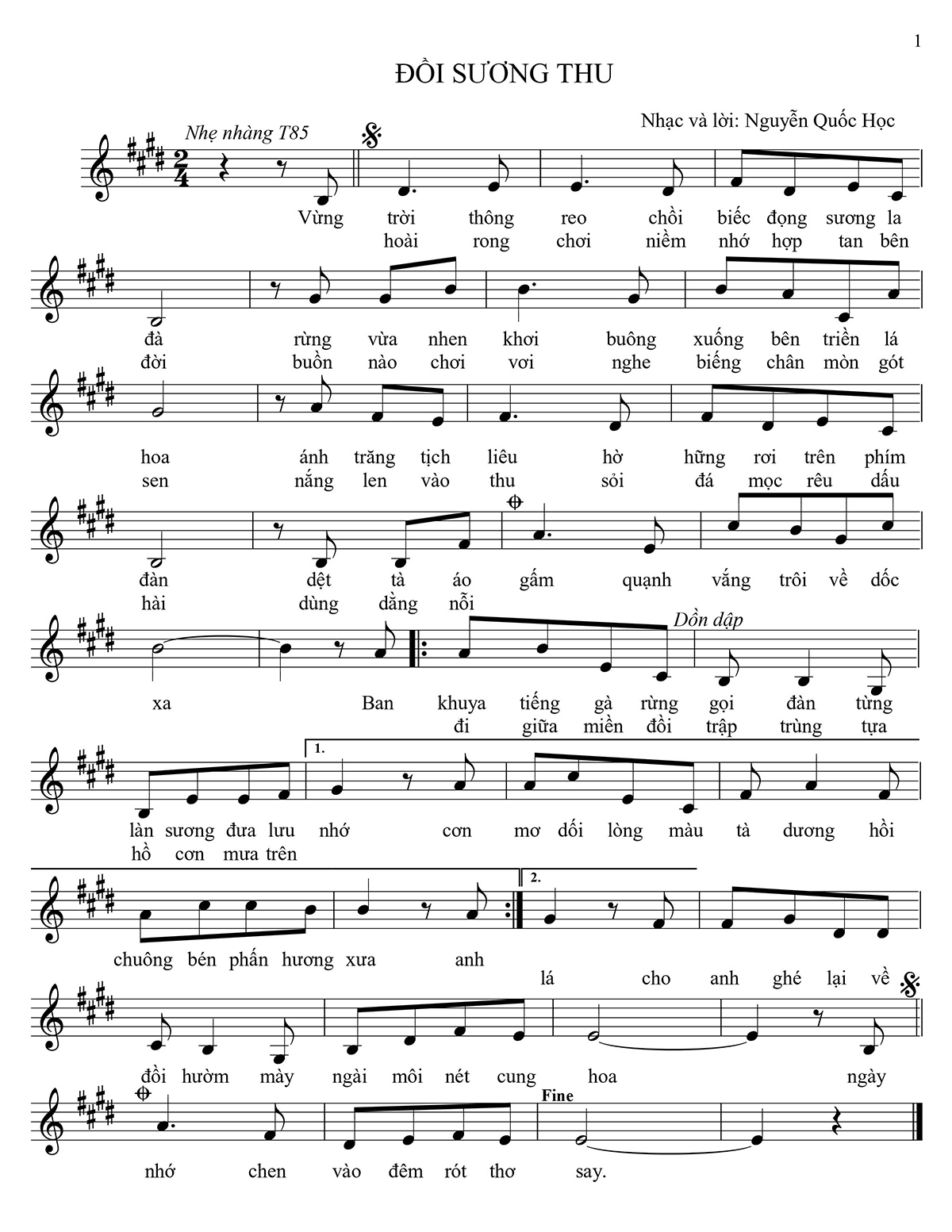 Sheet nhạc Đồi sương thu - Trang 1