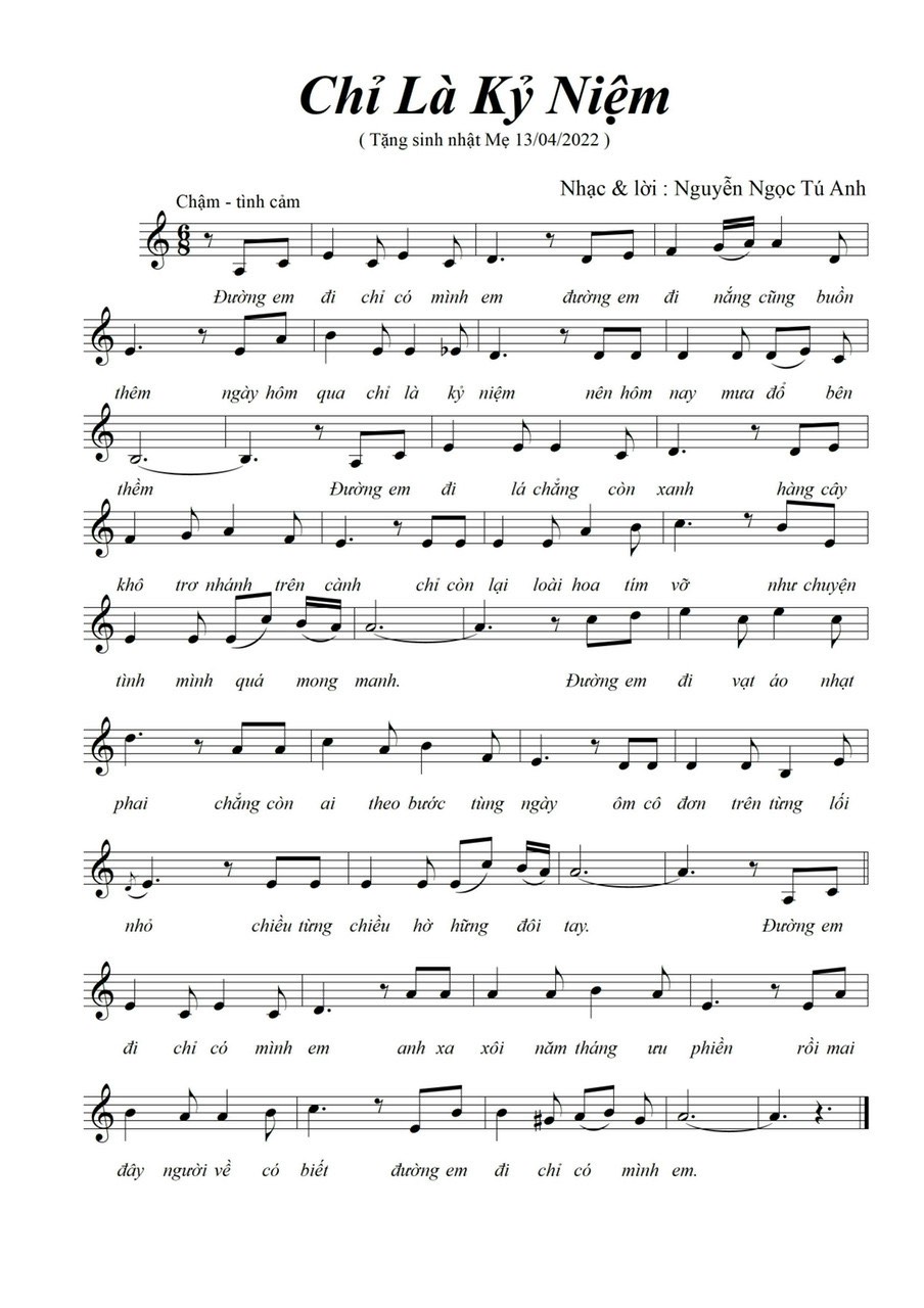 Sheet nhạc Chỉ là kỷ niệm 1 - Trang 1