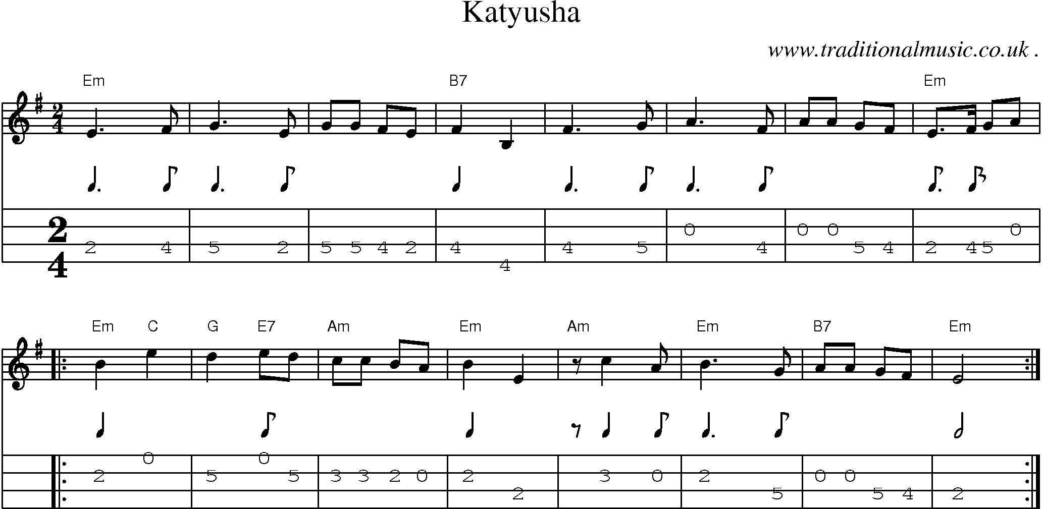 Sheet nhạc Katyusha (Tình ca Kachiusa) - Trang 1