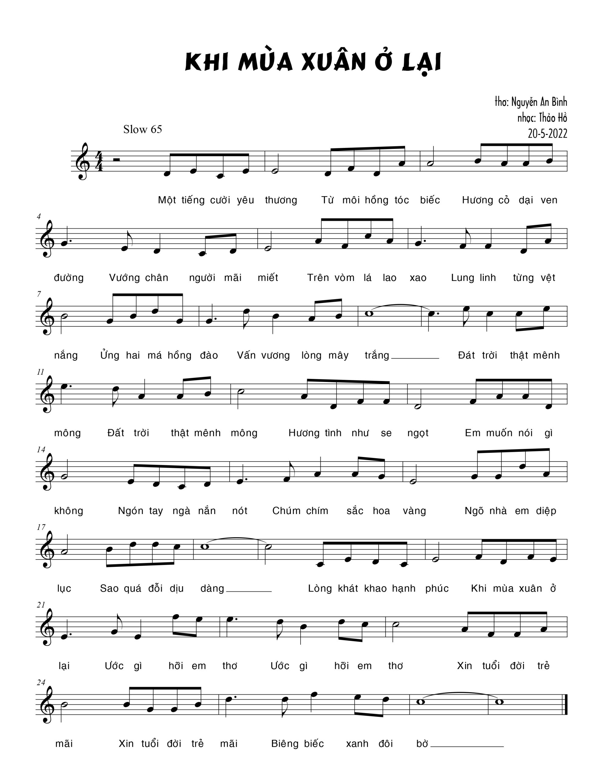 Sheet nhạc Khi mùa xuân ở lại - Trang 1