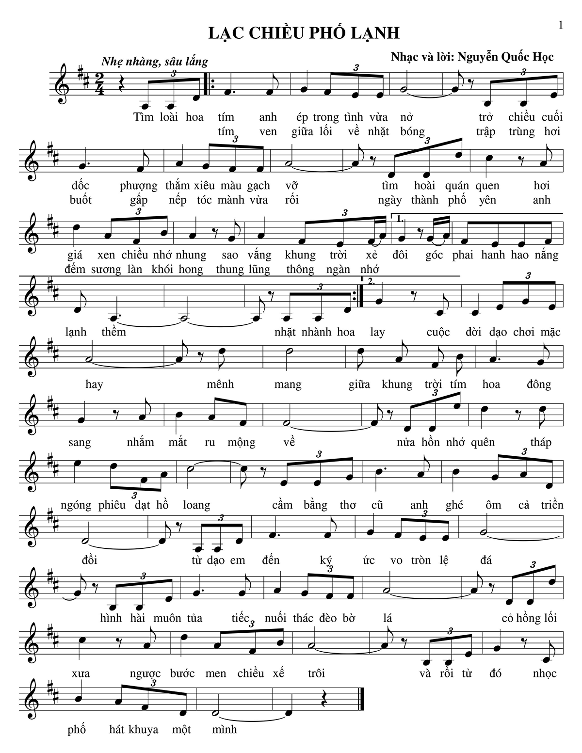 Lạc chiều phố lạnh Sheet Nhạc