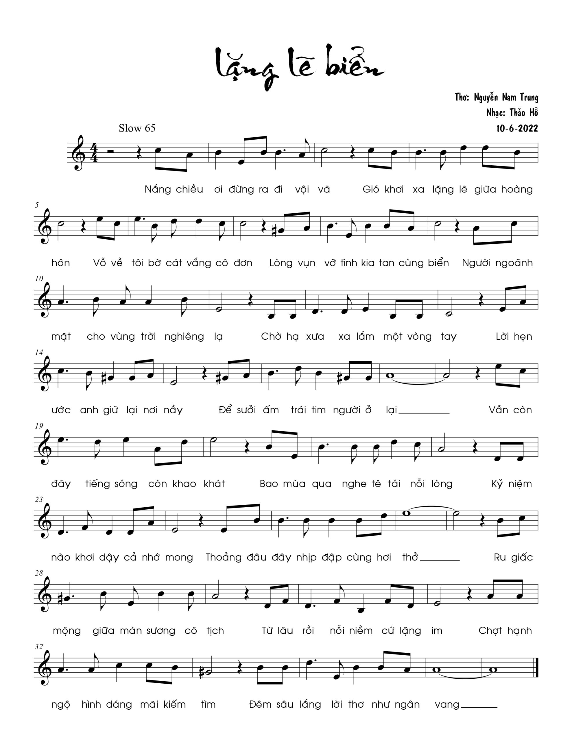 Sheet nhạc Lặng lẽ biển - Trang 1