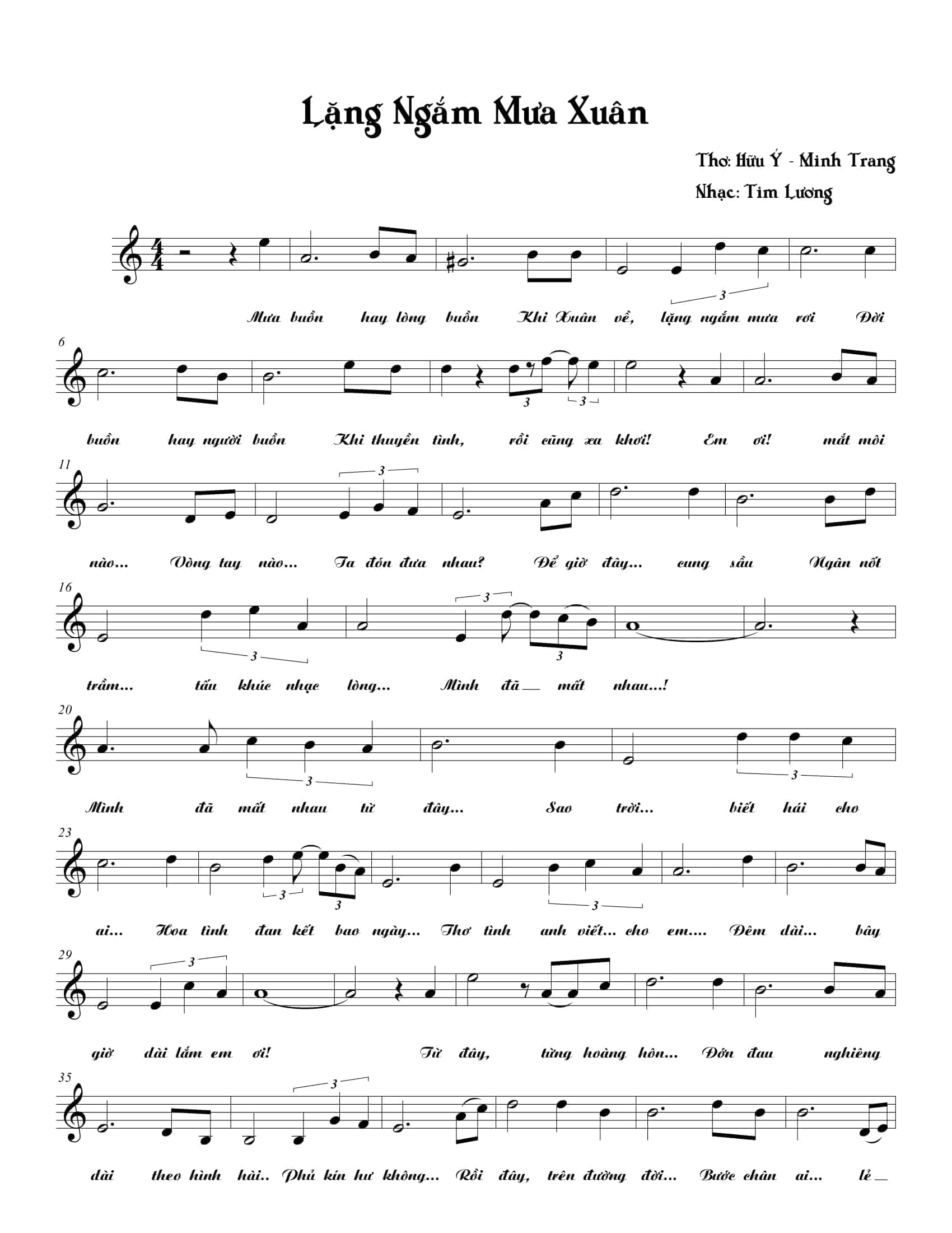 Sheet nhạc Lặng ngắm mưa xuân - Trang 1