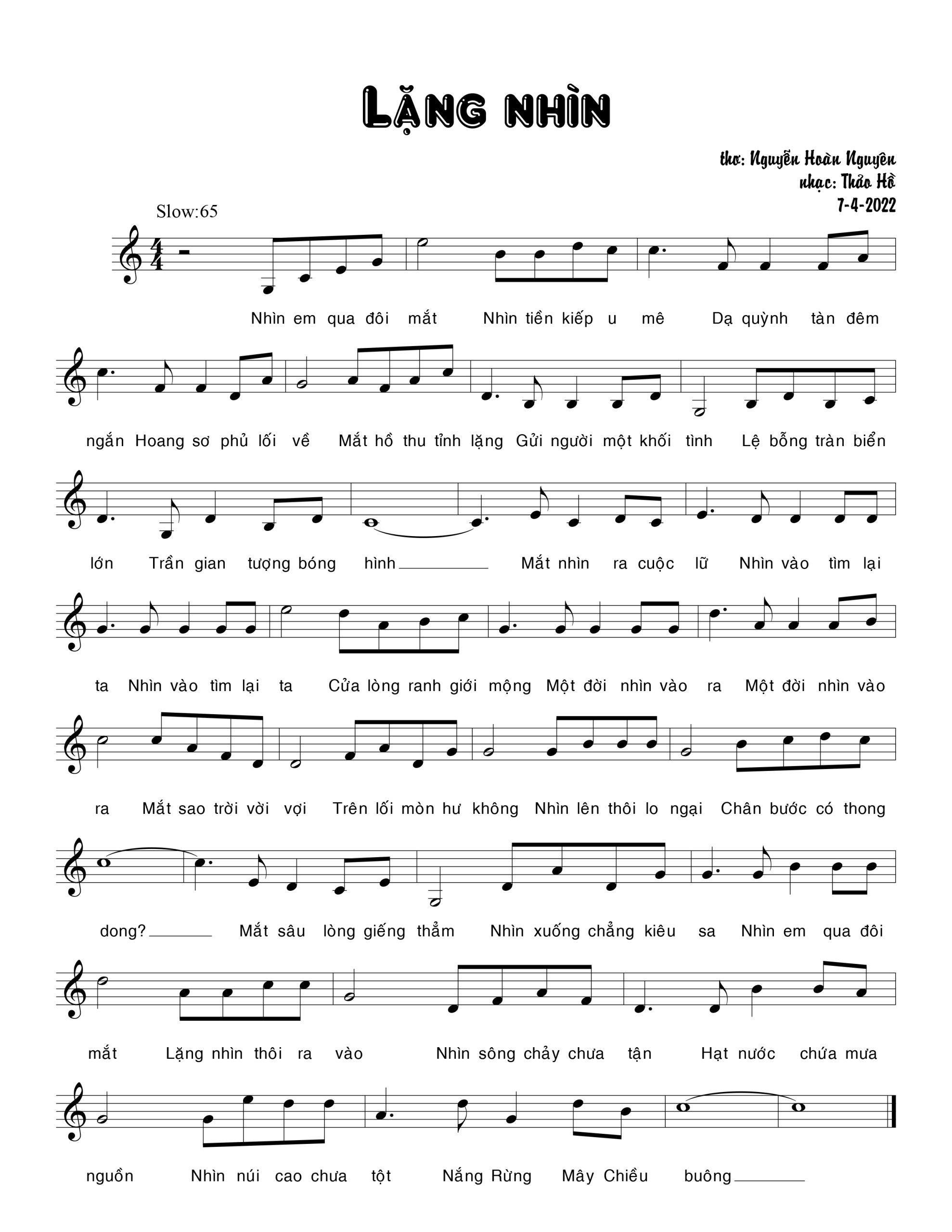 Sheet nhạc Lặng nhìn - Trang 1